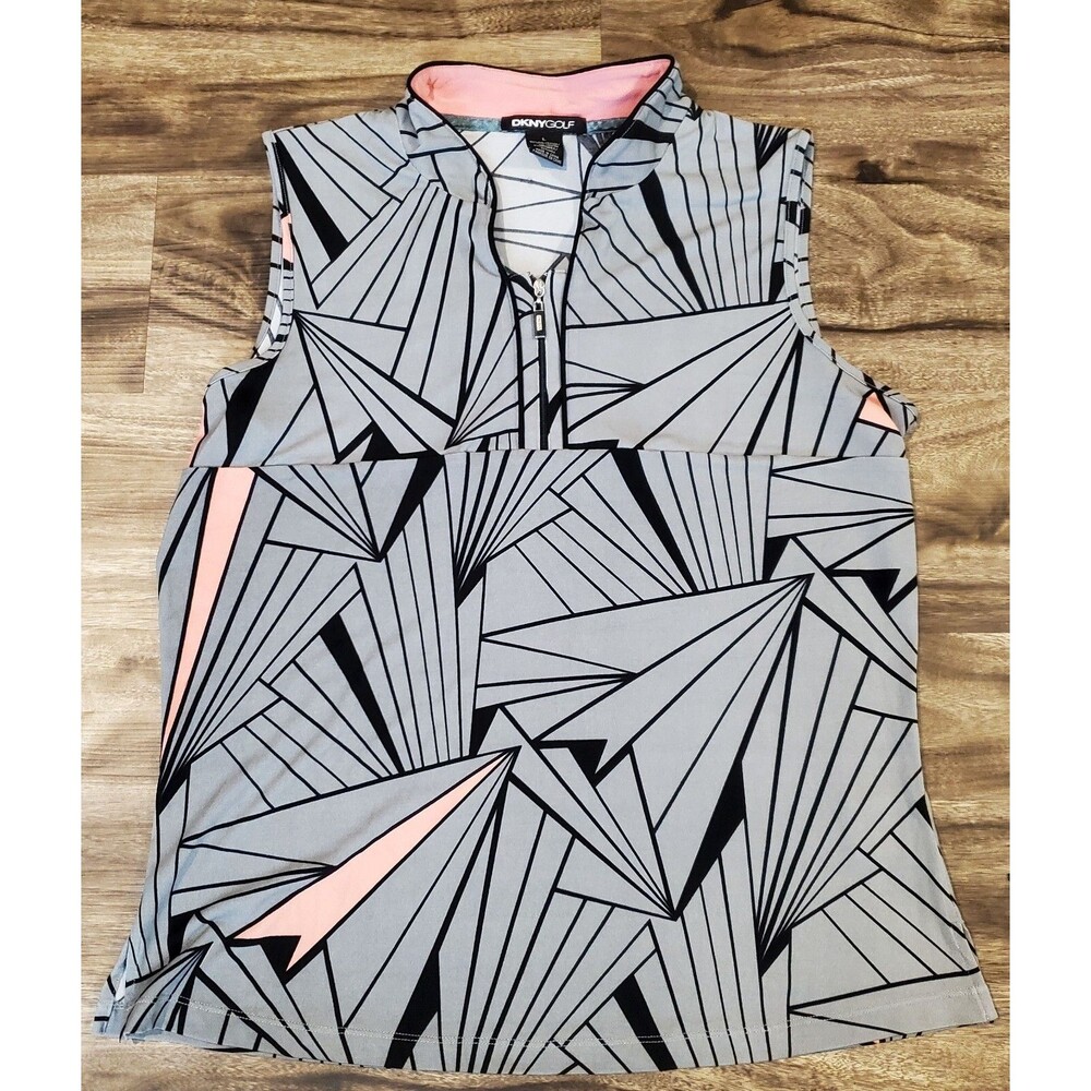 DKNY Golf Women's Large Sleeveless Activewear Shirt Top Geometric Gray Black